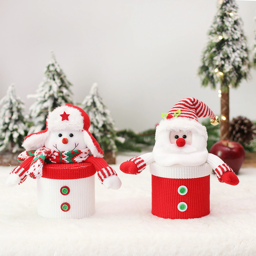 2023 Fashion Cute Christmas Plush Candy Apple Container Sugar Storage Box Santa Snowman Stuffed Toll Covers for Xmas Decoration