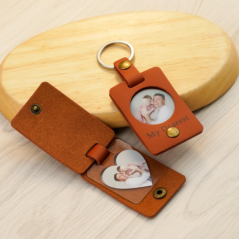 Personalized Commemorative Round Heart Acrylic Photo Leather Keychain Factory Wholesale/Supplier