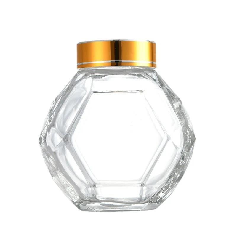 Factory Wholesale/Supplier Empty Honey Bottles Clear Honeycomb Glass Honey Jars with Cap