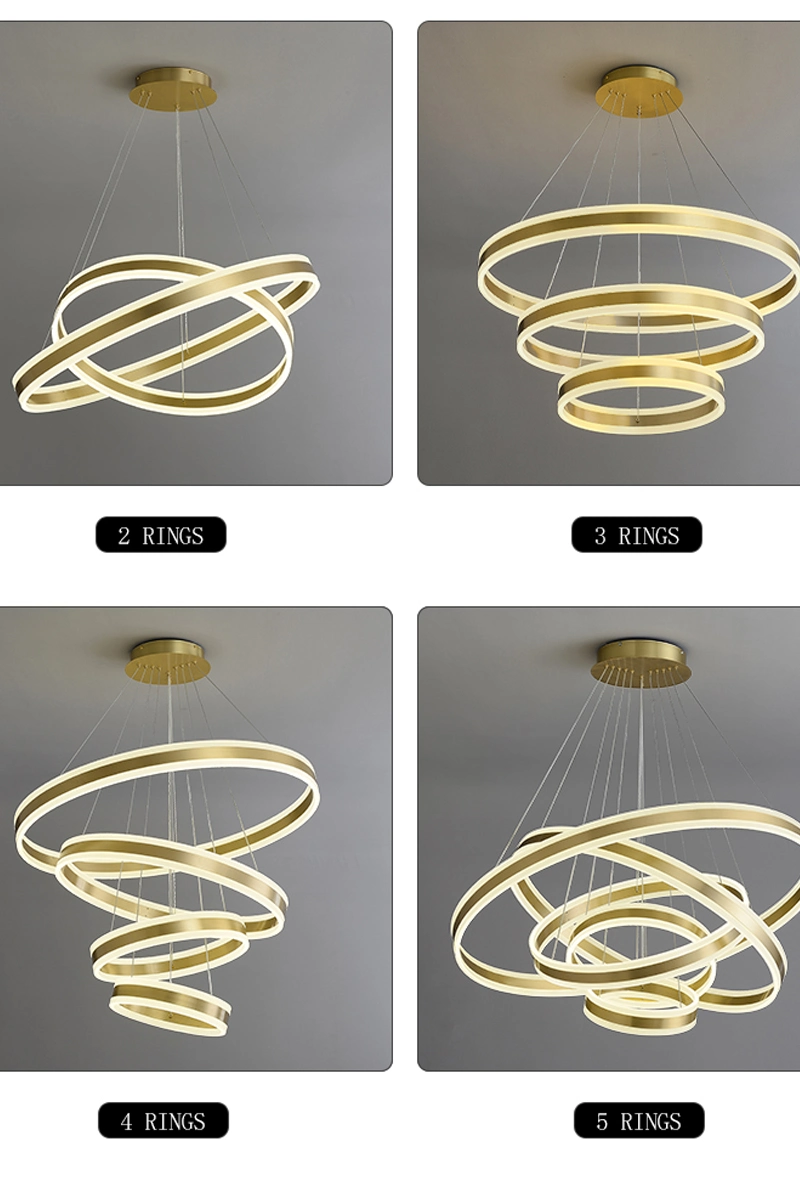 Moderne Acryl Kronleuchter Aluminium Pendelleuchten mit 6rings