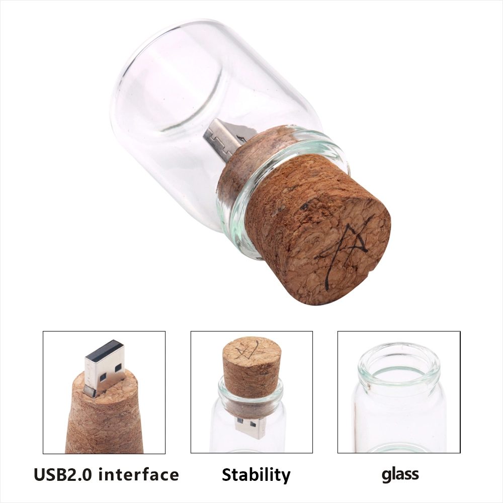 Creative Gifts Glass Drifting Bottle Wooden USB 2.0 Flash Pen Drive Wooden Cork USB Flash Drive