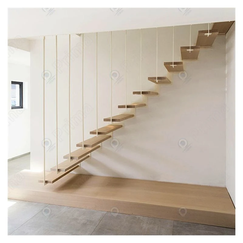 Moderna madera flotante Acero inoxidable Metal Cuarzo vidrio Escaleras