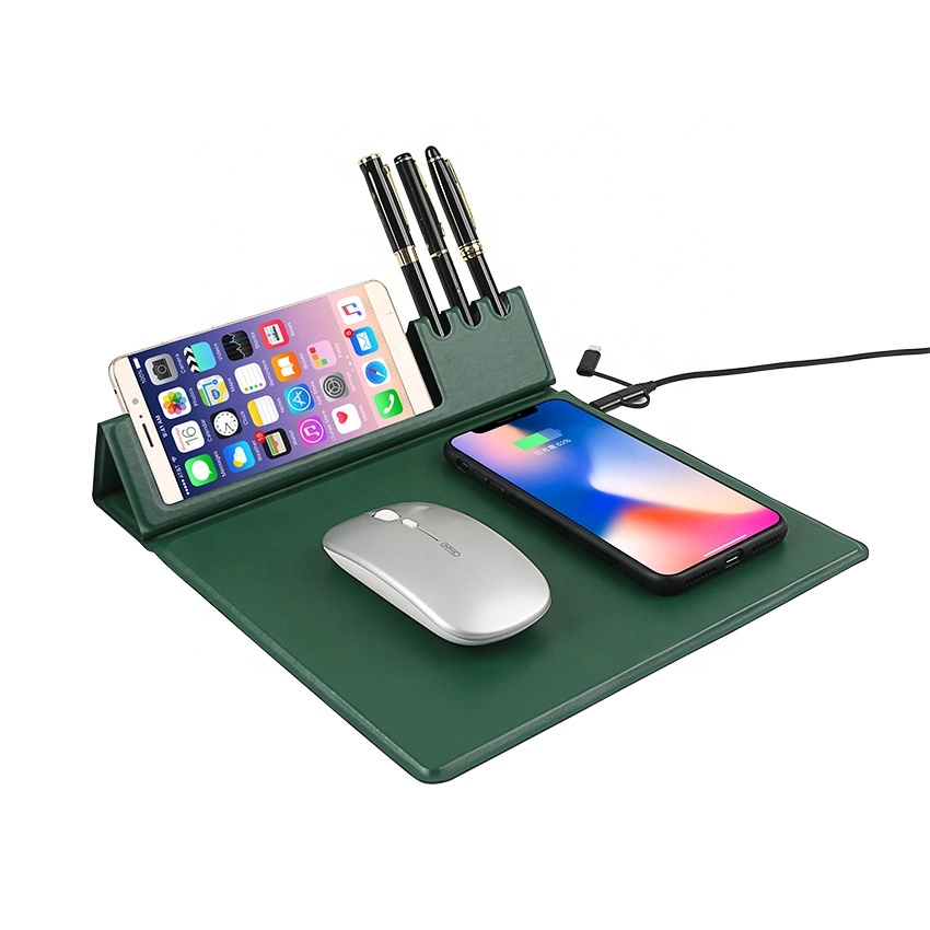 Chargeur de téléphone sans fil multifonctions PU pliable tapis de souris avec porte-stylet