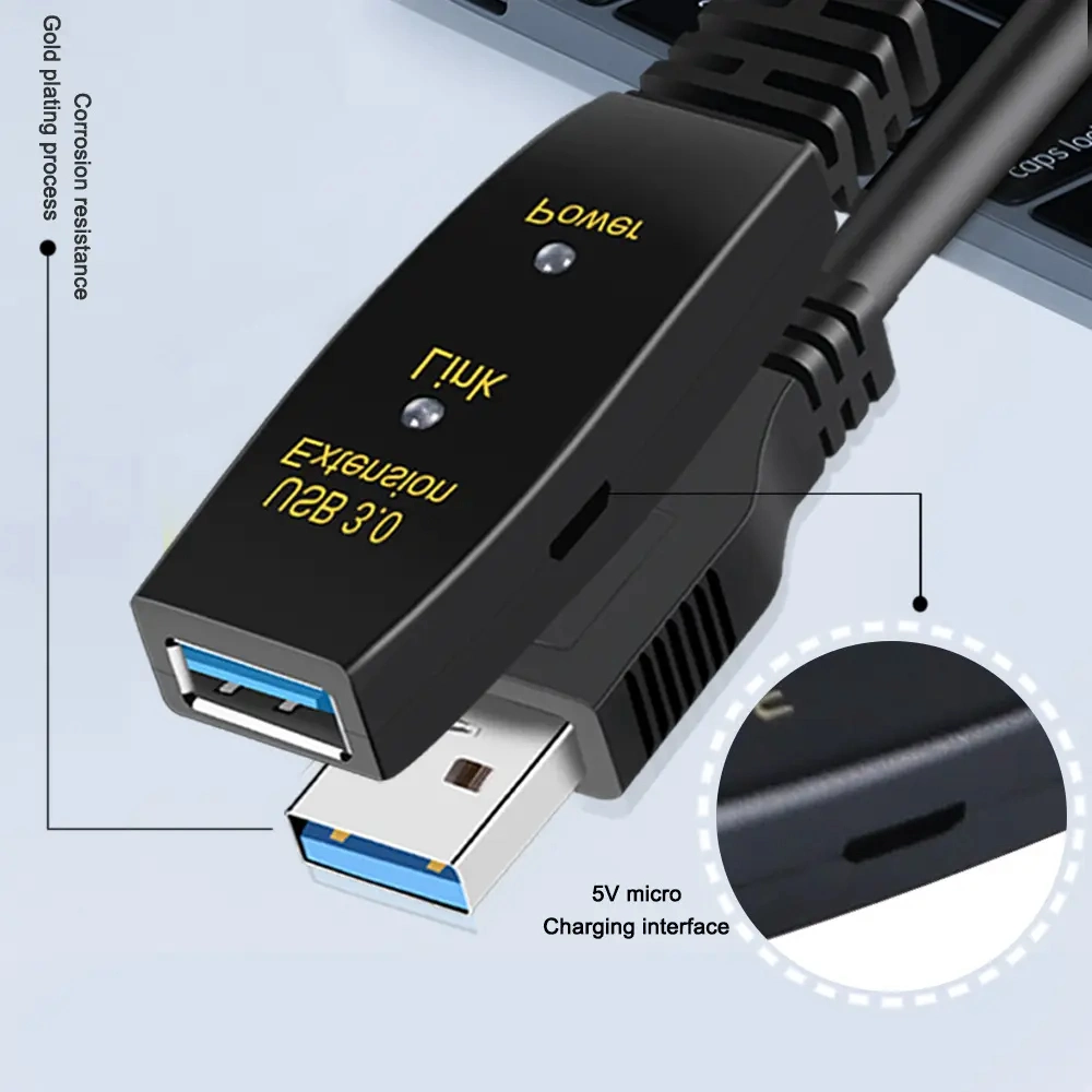 كبل امتداد USB 3.0 نشط ذكر لجهاز تكرار التمديد الأنثويّة كابل