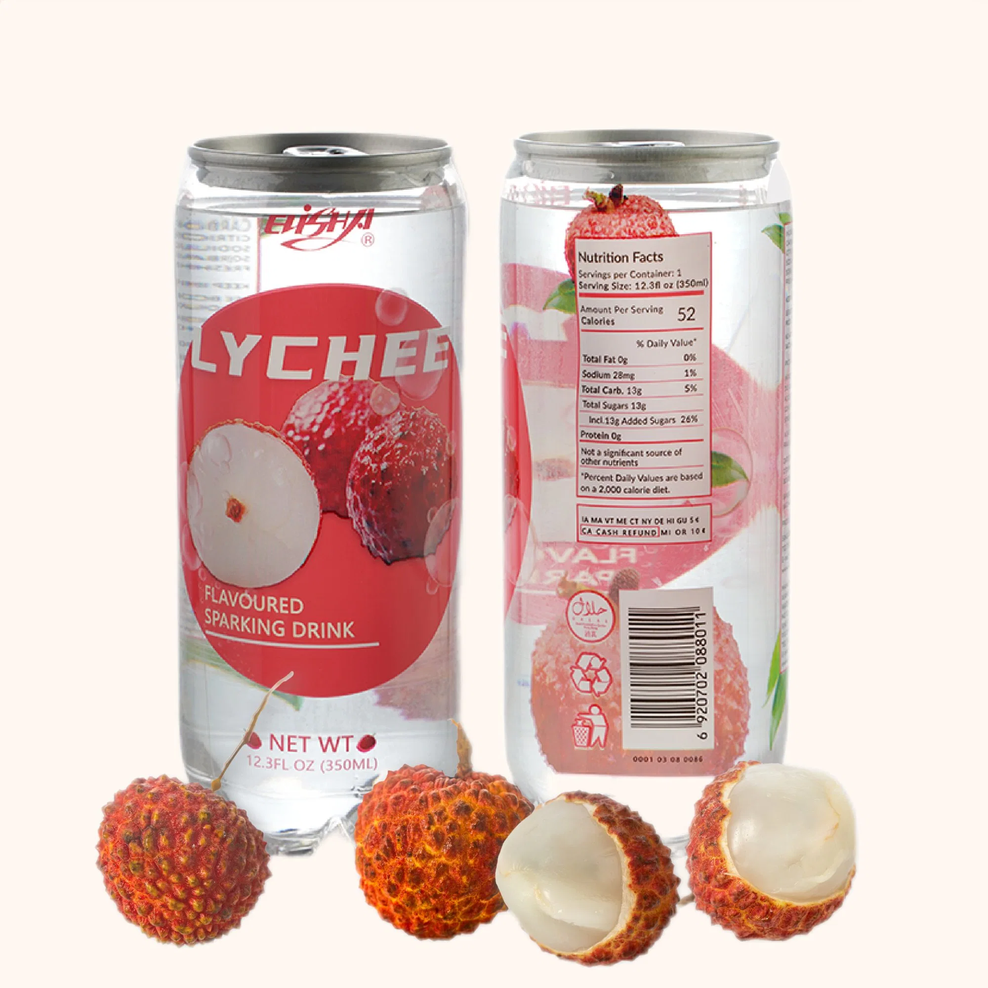 Chinese Manufacturer 350ml Slim Can New Packing Lychee Flavor Carbonated Water