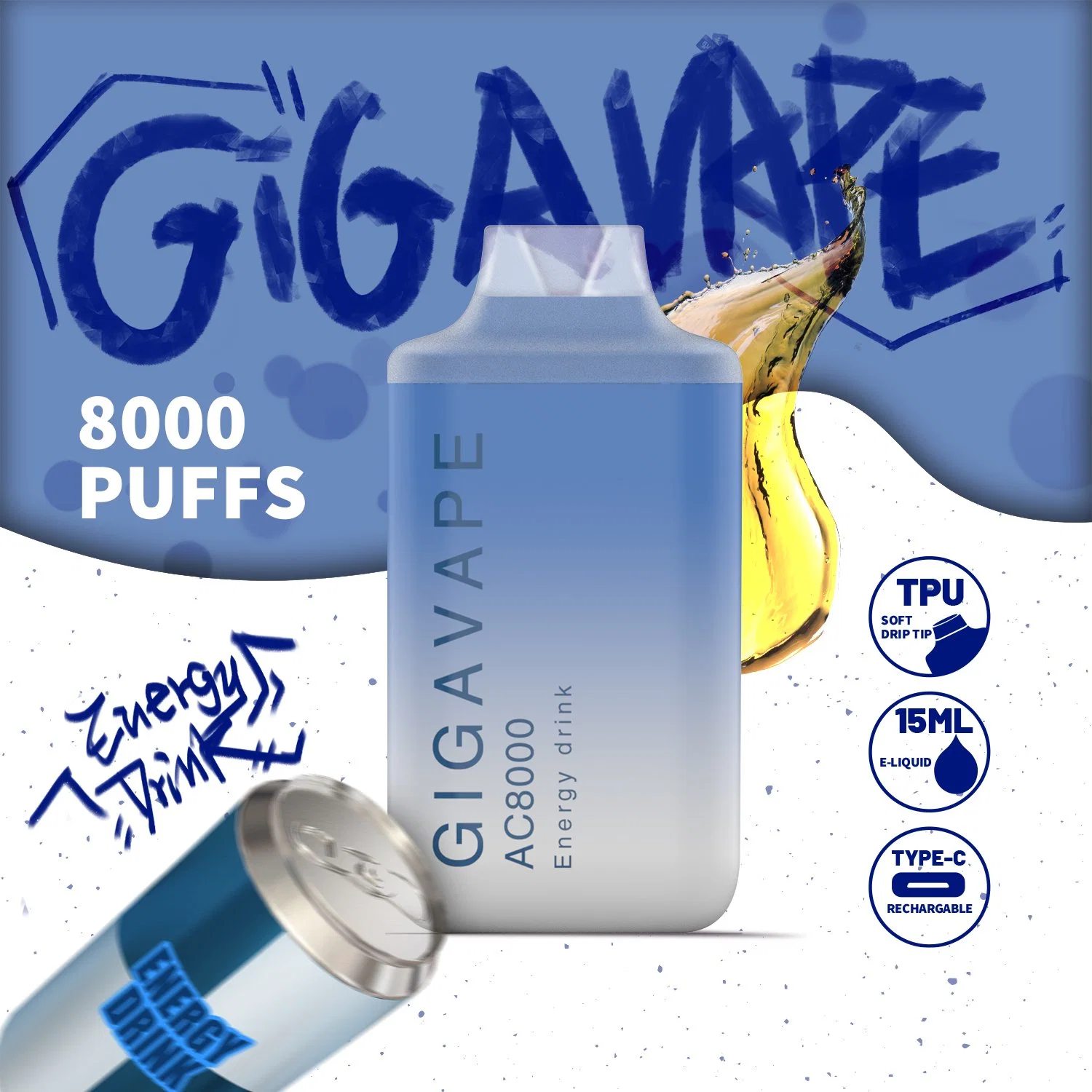 8000 Puffs Vaporizer 0% 2% 5% Nicotine 15ml E-Liquid Big Vapor Disposable/Chargeable Vape Pen
