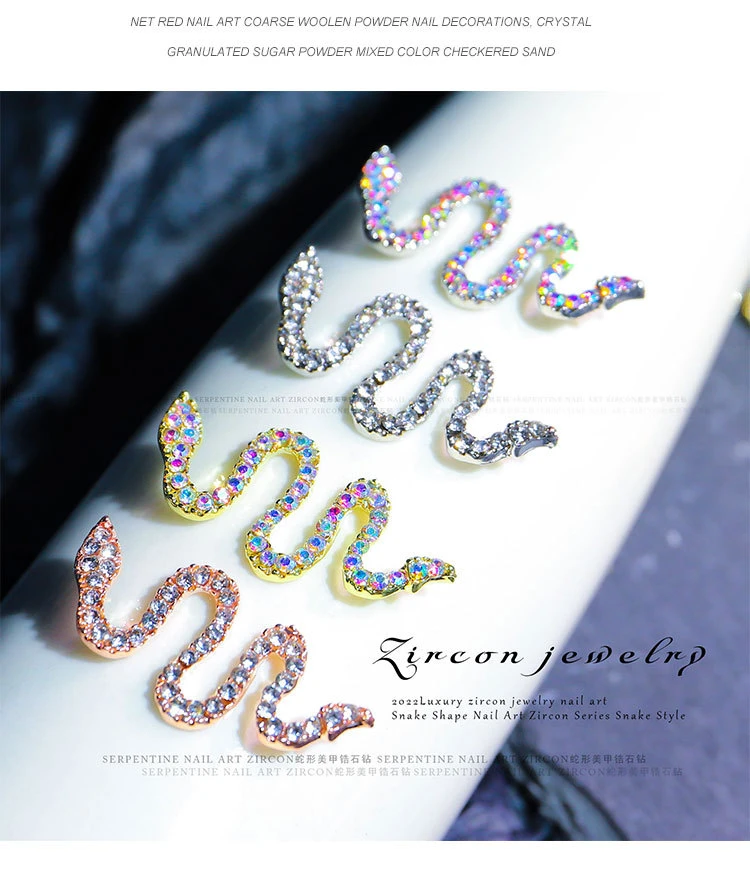 New 3D Diamond Alloy colorful Snake Nail Art Rhinestone