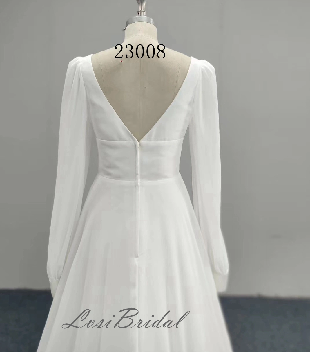 23008 V Neckline Plain Chiffon Fabric Wedding Dress with A-Line Skirt Dress Evening Dress Foreign Trade Simple Style