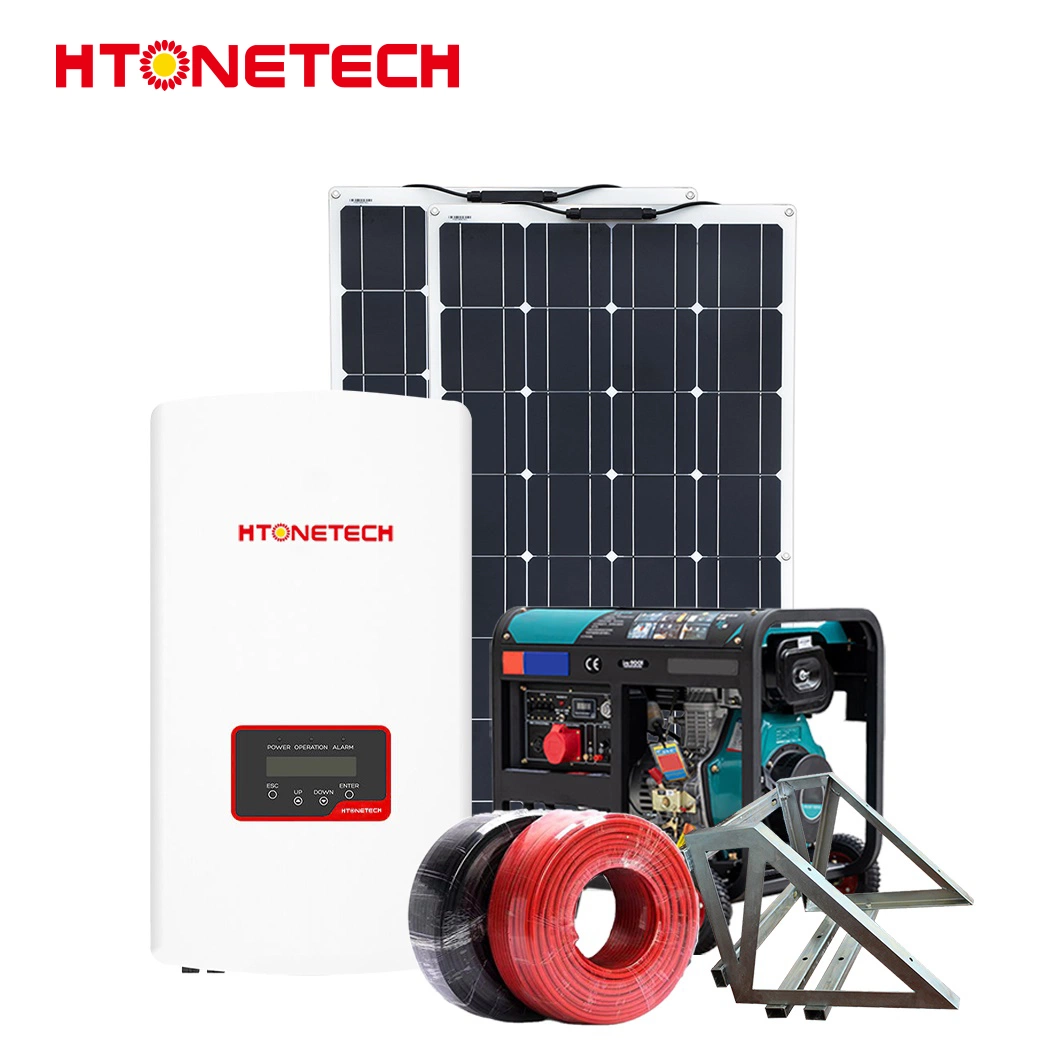 Htonetech Monocrystalline Solar Panels 100 Fabricación de Inverter para Solar y. Wind China Heavy Duty Solar Power System con Super Silent Generador diésel 8KVA