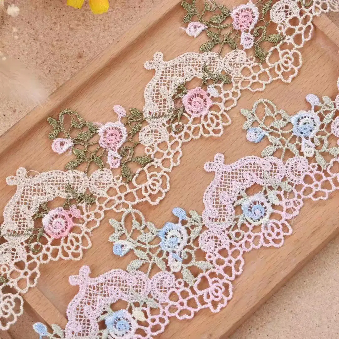 Colorful Polyester Lace Trim Veil Trim Floral Embroidery for DIY Garment Accessories