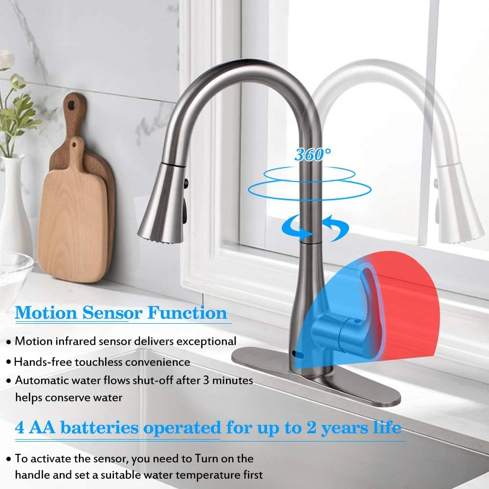 Lead-free American Style Smart Automatic Touch Free Motion Sensor Water Tap Stainless Steel SUS304 Kitchen Faucet Mixer Healthy Faucet