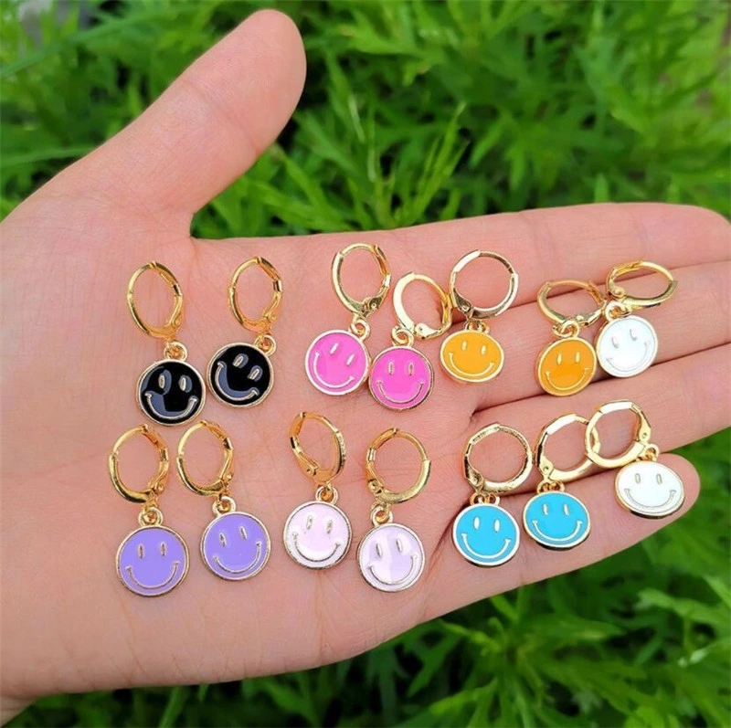 Fashion Korean Smile Face Dangle Earrings Women Girl Color Smile Cute Coin Round Earrings Party Jewelry Gift Accessories