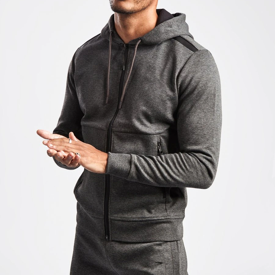 Custom Grau Full Zip Up Hoodie Baumwolle Gym Jacke für Männer