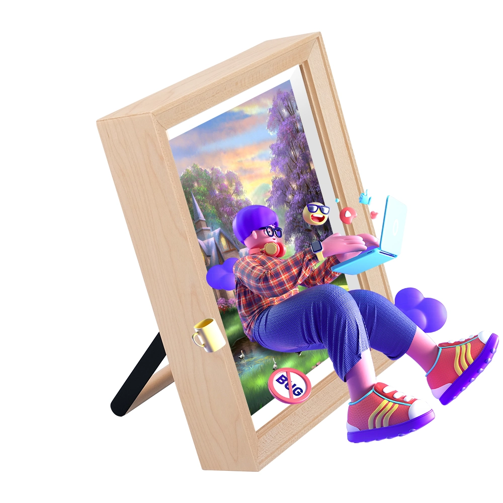 Wooden 7.9 Inch Support Video Music Free Glass 3D Picture Digital Photo Frame