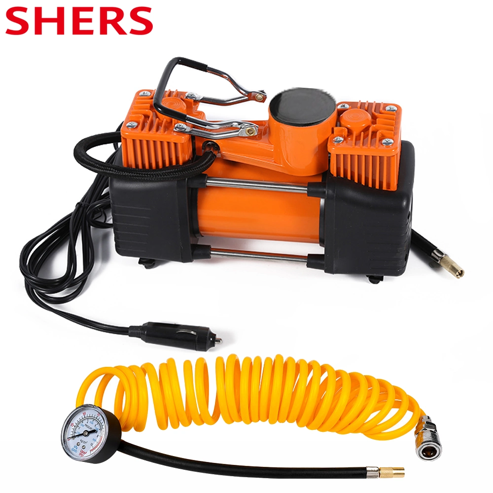 12V Heavy Duty 30mm Dual Cylinder Tire Inflator, Mini Air Compressor