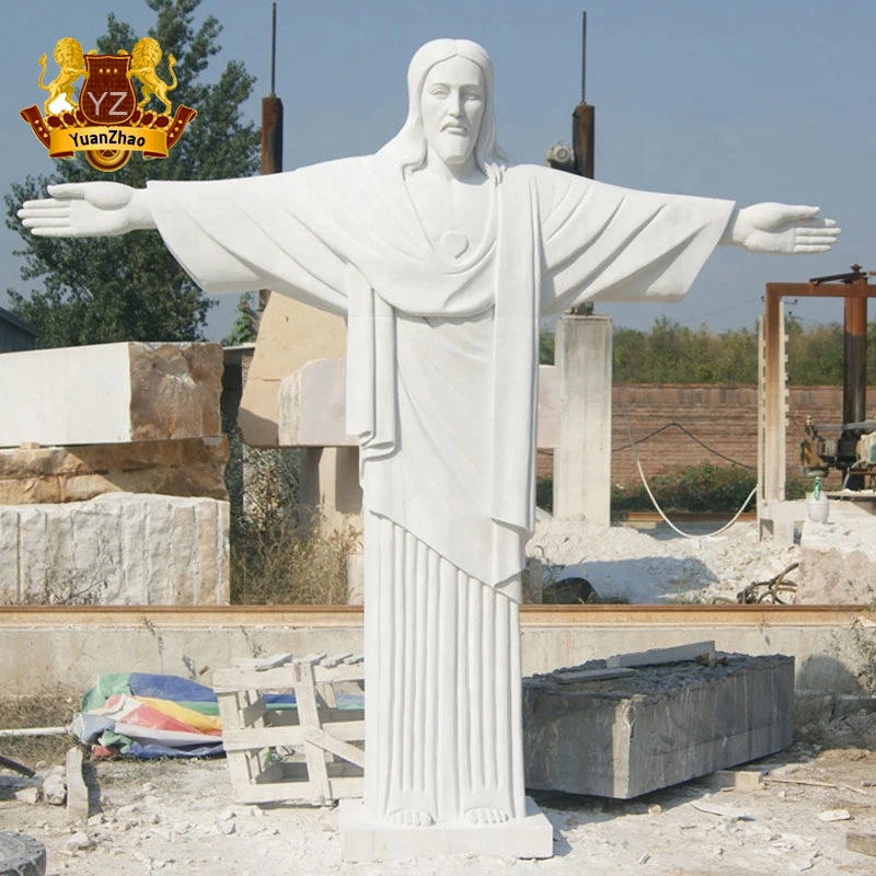 Church Religious Decor Large White Marble Stone Christ Jessu with Cross Sculpture