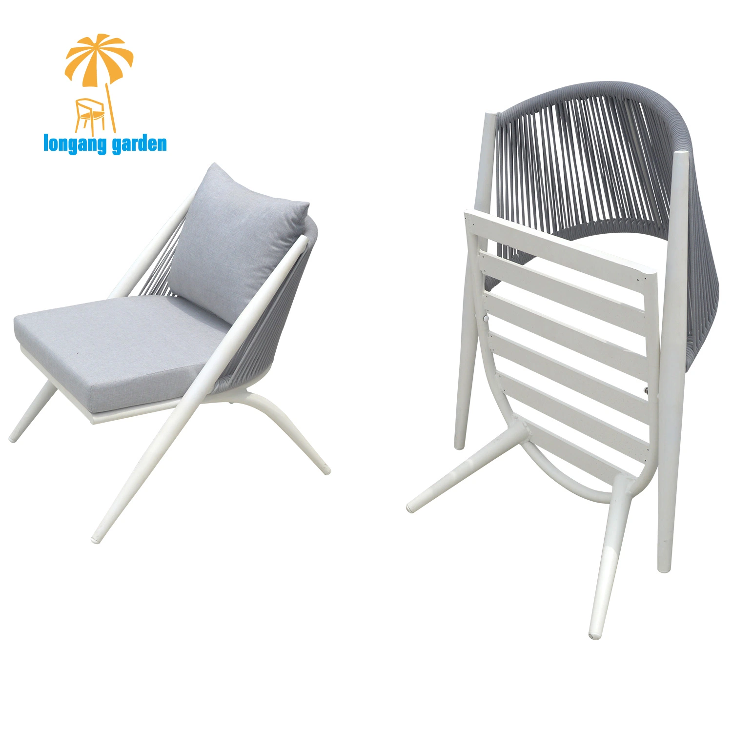 Meubles contemporains en aluminium extérieur balcon Yard pliant blanc canapé en métal Jeu avec coussins