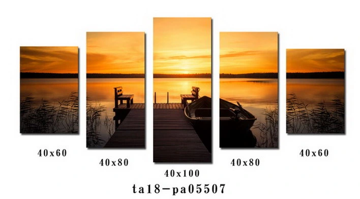 Hot Selling Drop Shipping Sea Sunset Canvas Painting for Wall Decor 5 Panel Landscape Oil Paintings Decoration Wall Art