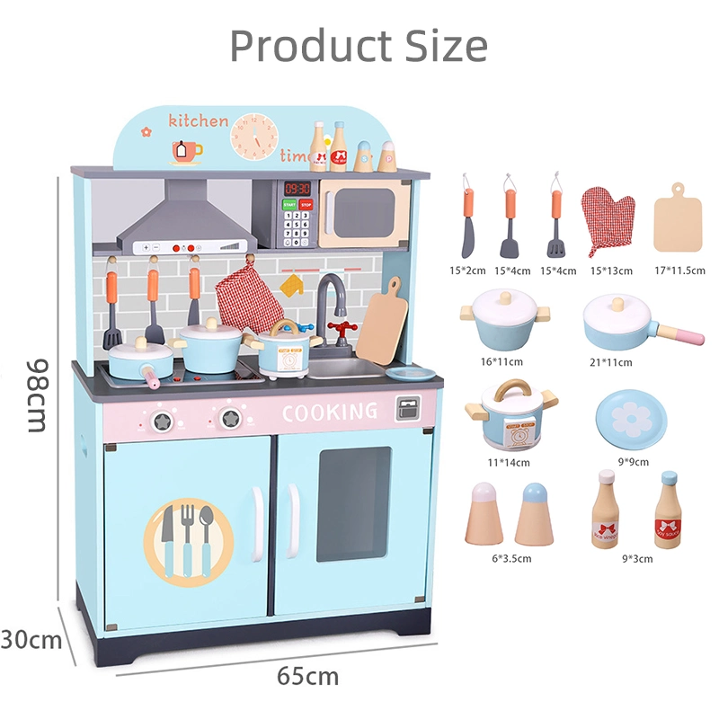 Kids Large Wooden Kitchen Toys Simulation Cooking Kitchenware Pretend Play Set Toy Boys Girls Wooden Kitchen Toys with Light & Music