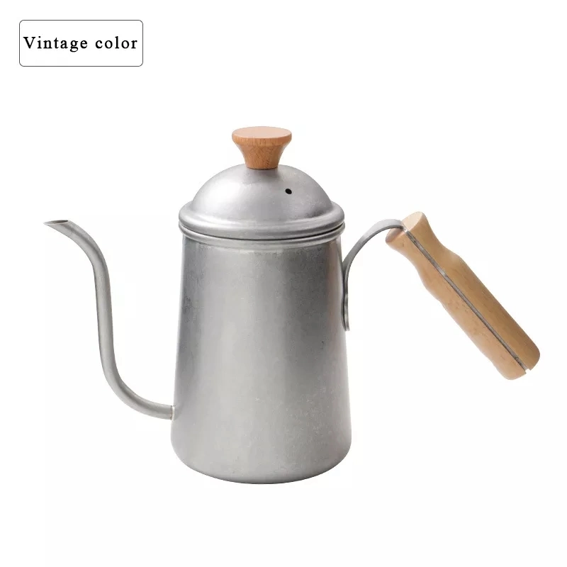 650ml High quality/High cost performance  Elegant Gooseneck Pour Over Tea Pot Kitchen Stainless Steel Drip Coffee Kettle with Wooden Handle