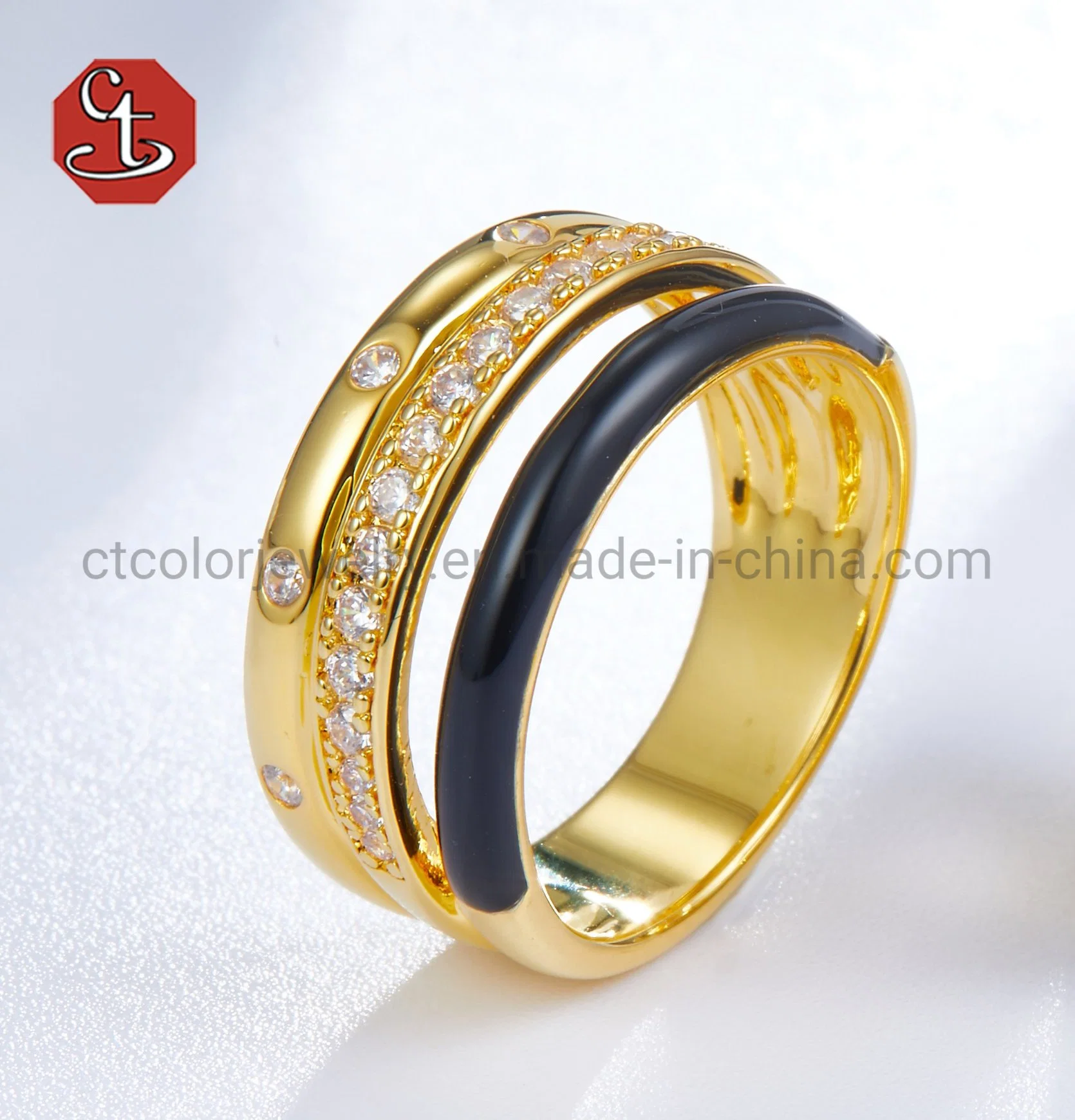 cz Black Enamel Silver or Brass Ring Gold Color Custom Enamel Jewelry