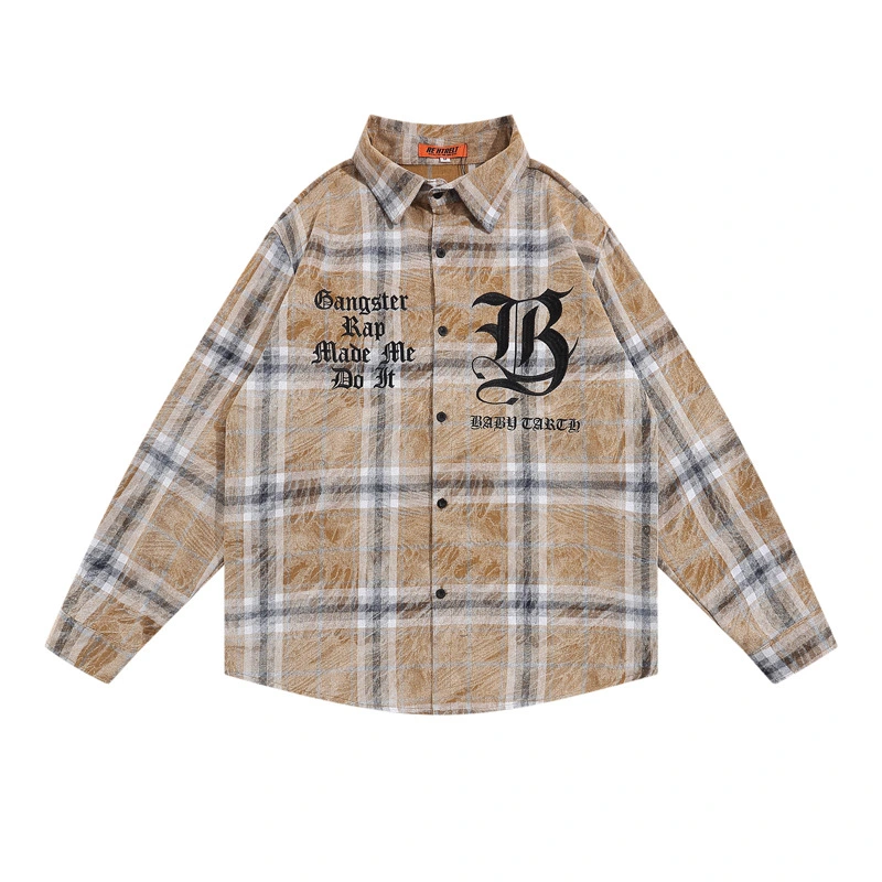 Custom Embroidery 100% Cotton Long Sleeve Casual Plaid Shirts