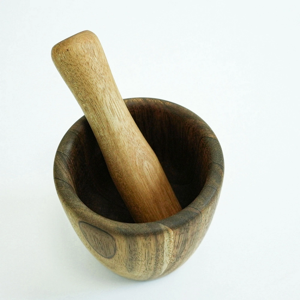 Factory Supply Wooden Mortar and Pestle Set Pepper Garlic Herb Spice Grinder Press Crusher Masher