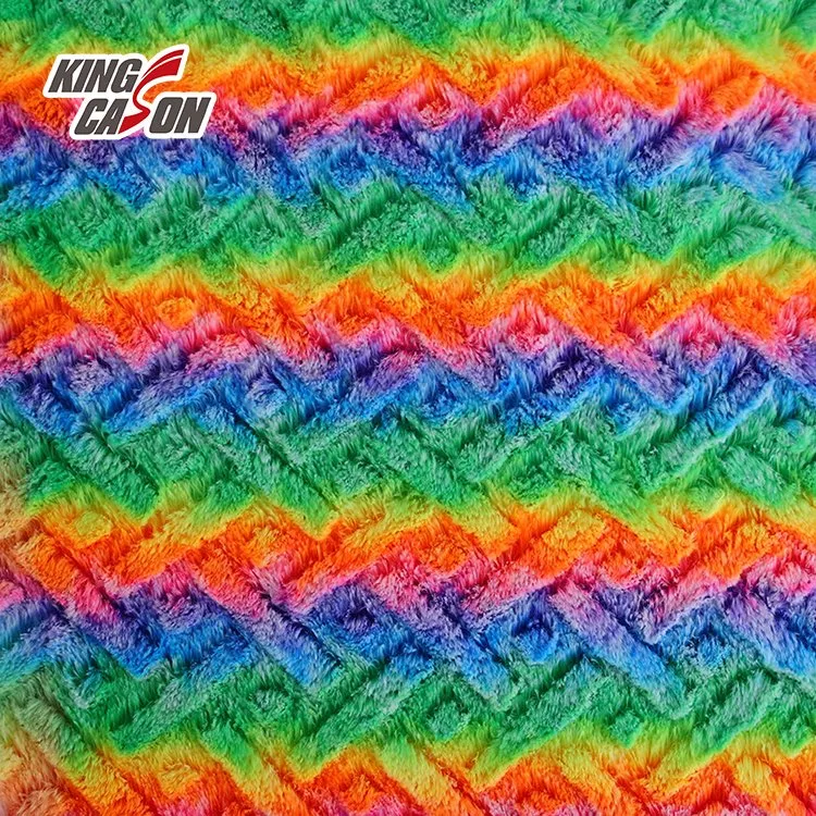 Kingcason Poly One Side Brush Colorful Tie Dye Jacquard 20mm PV Fleece Fabric Faux Fur Fabric for Carpet Rug