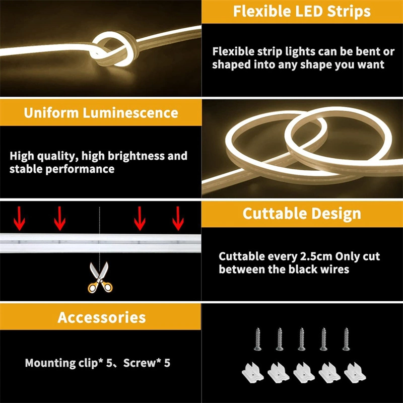 DC 12V 24V LED Neon Rope Light SMD 2835 120LEDs/M Waterproof Flexible Soft Strip Bar Lights 3-6LEDs Cuttable 1m 5m 20m 50m 100m Lighting