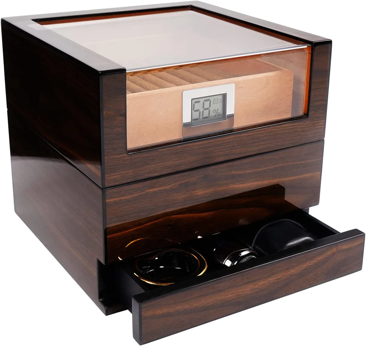 Cedar Glossy Wooden Cigar Box Custom Packaging Luxury Box with Skylight Hygrometer Ndmcg-05
