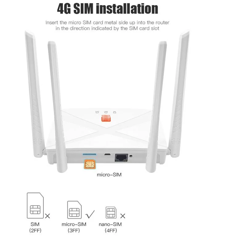 Routeur WiFi CPE 4G haute vitesse de 300 Mbps pour une utilisation en intérieur et en extérieur avec emplacement pour carte SIM. WiFi sans fil.