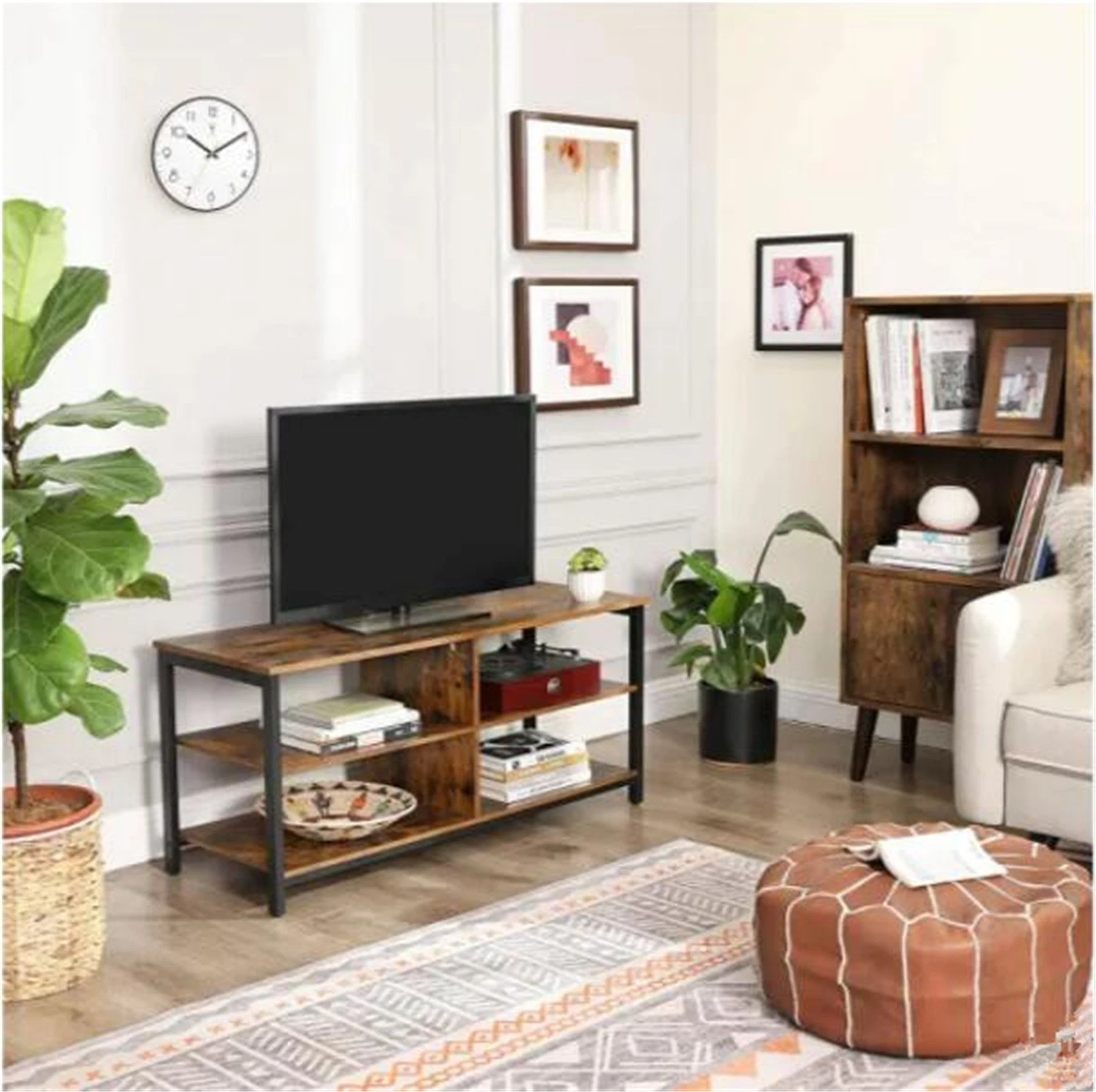 Factory Direct Industrial TV Console Table with Storage Shelves