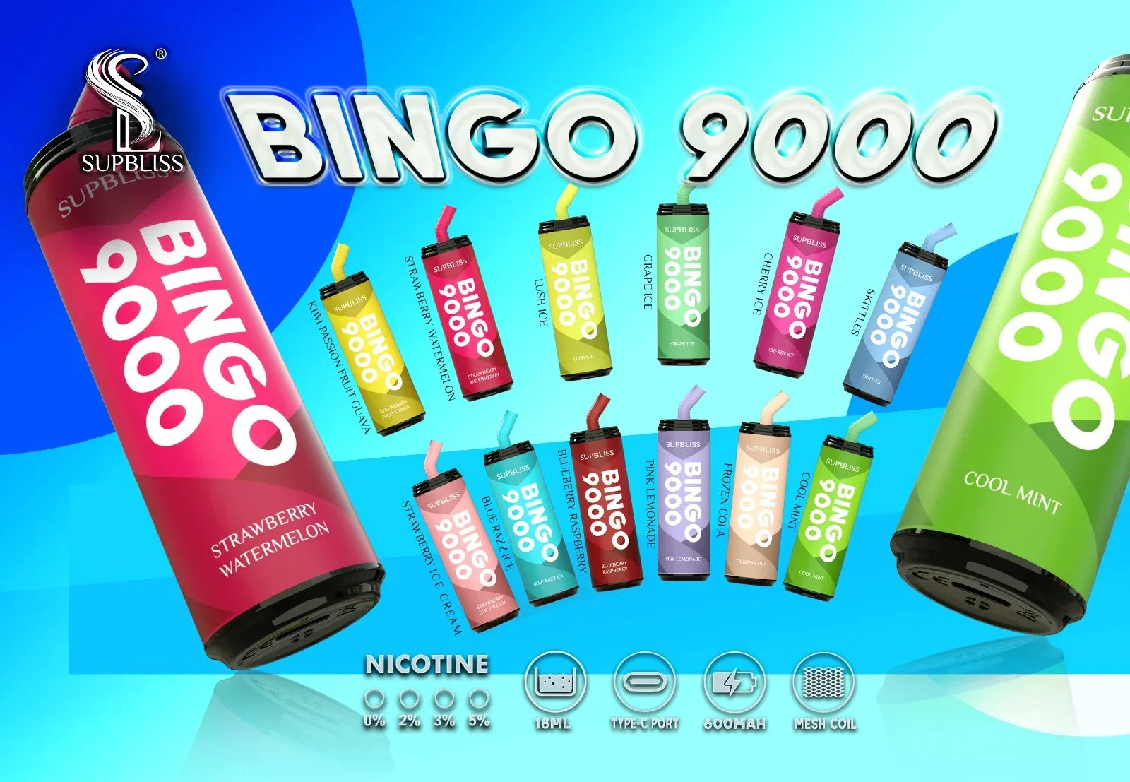 Bingo Supbliss Randm 9000 bouffées Vape jetables rechargeables