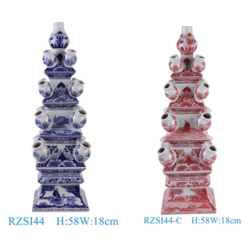 Rzsi44-C New Beautiful Floral Pattern Tulip Ceramic Pagoda for Side Table Decoration