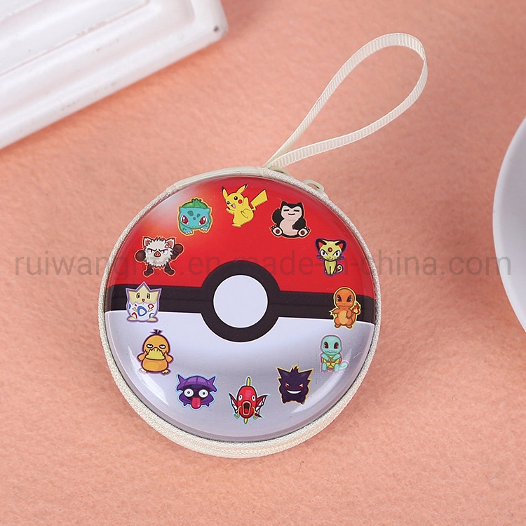 Round Metal Small Coin Case with Zipper