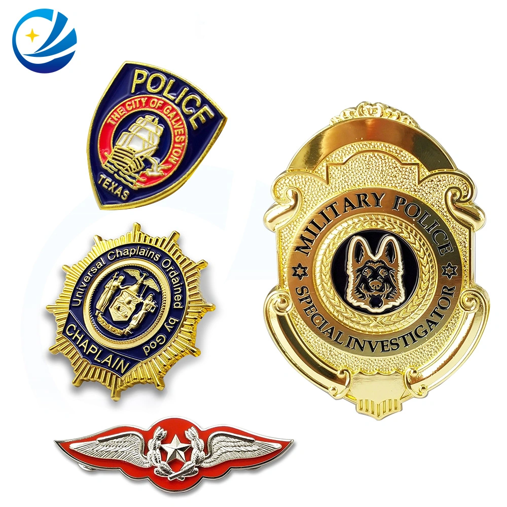 Custom Souvenir Metal Detective Oficial Sheriff Seguridad Policía Militar del Ejército Medalla honor emblema magnético Enamel Chaplain de Seguridad Pública pasador de solapa Distintivo