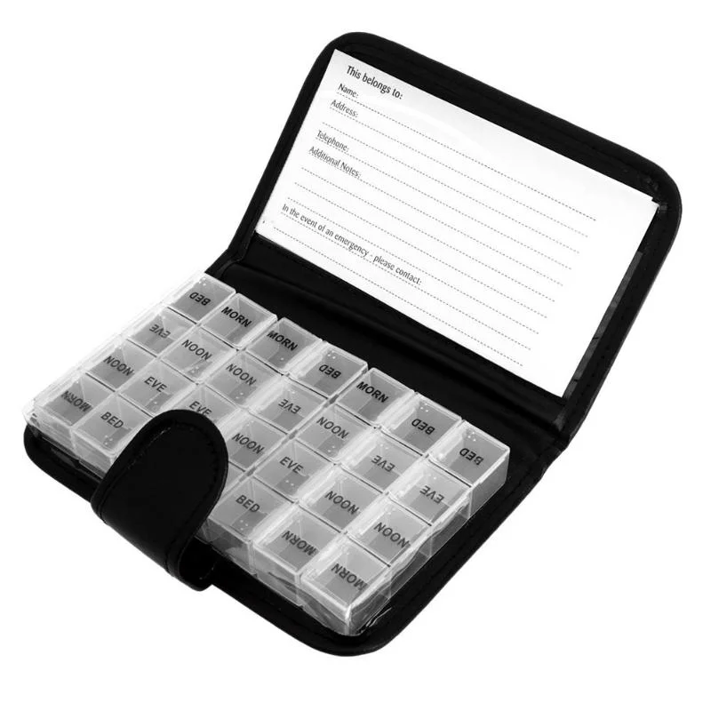 PU 28 7 Days Leather Travel Medicine Organizer Pill Box