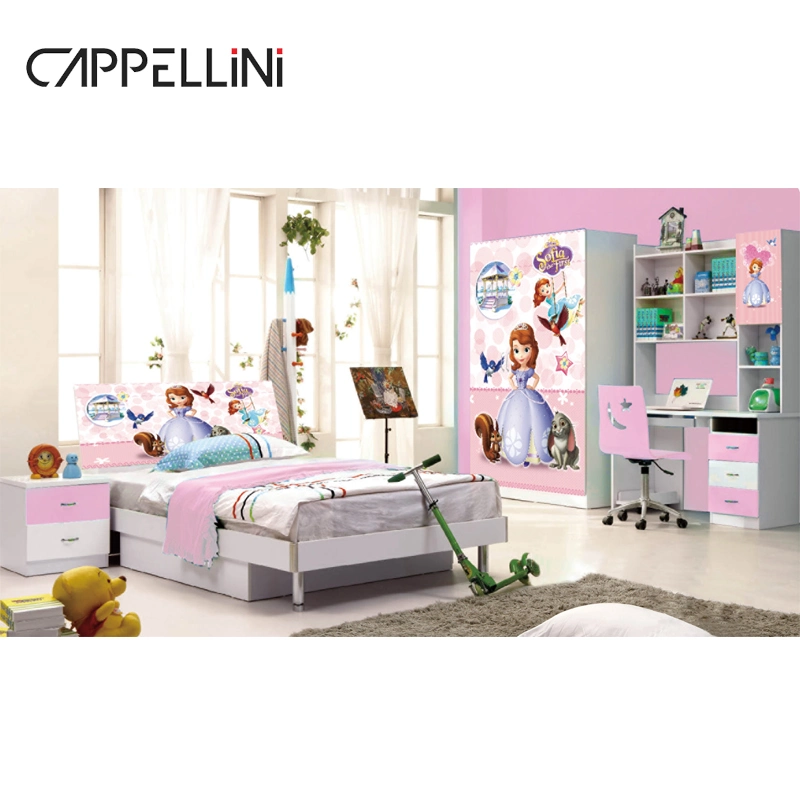 Hot Sale Cartoon Design Girl Princess Room Children Bed Sets MDF Home Kids Bedroom Furniture