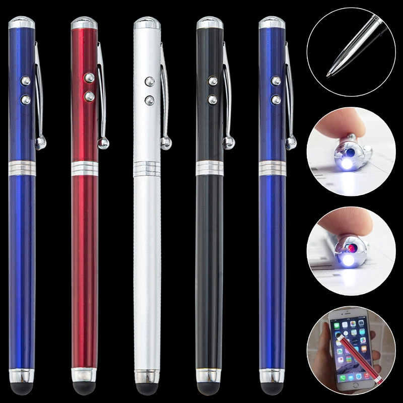 Stylo à bille à écran tactile pour téléphone portable à capacitance métallique multifonctionnel, stylo à lumière infrarouge, stylo électronique, stylo pointeur quatre-en-un.