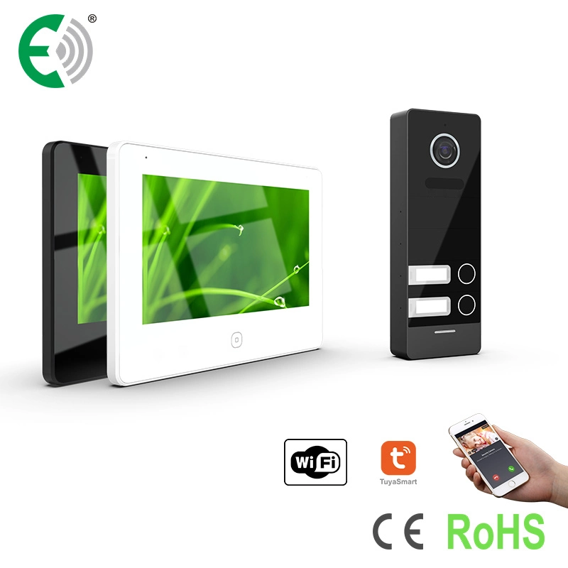 4-Wire HD WiFi Small Apartment Video Doorphone Kit with 7" Monitor for 2 Family