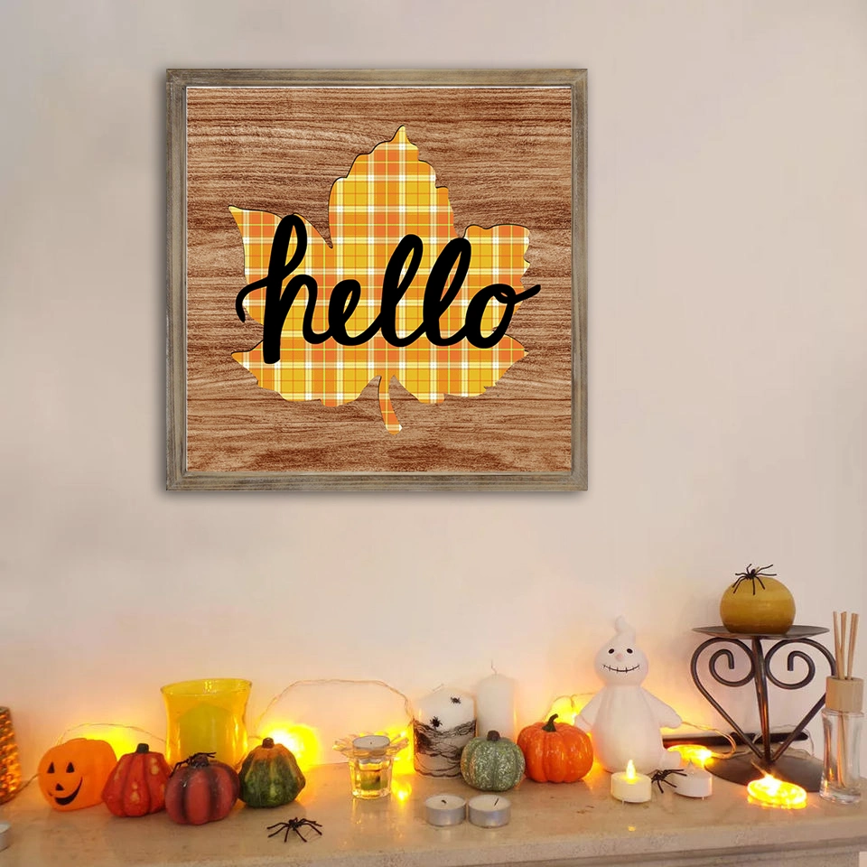 Laser Cut Autumn Harvest Festival MDF Vintage Wood Carving 3D Letter Engraving Logo Custom Poster