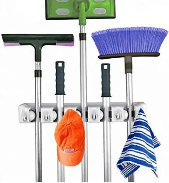 Mop Broom Holder Wall Mounted Organizer Storage Rack for Laundry