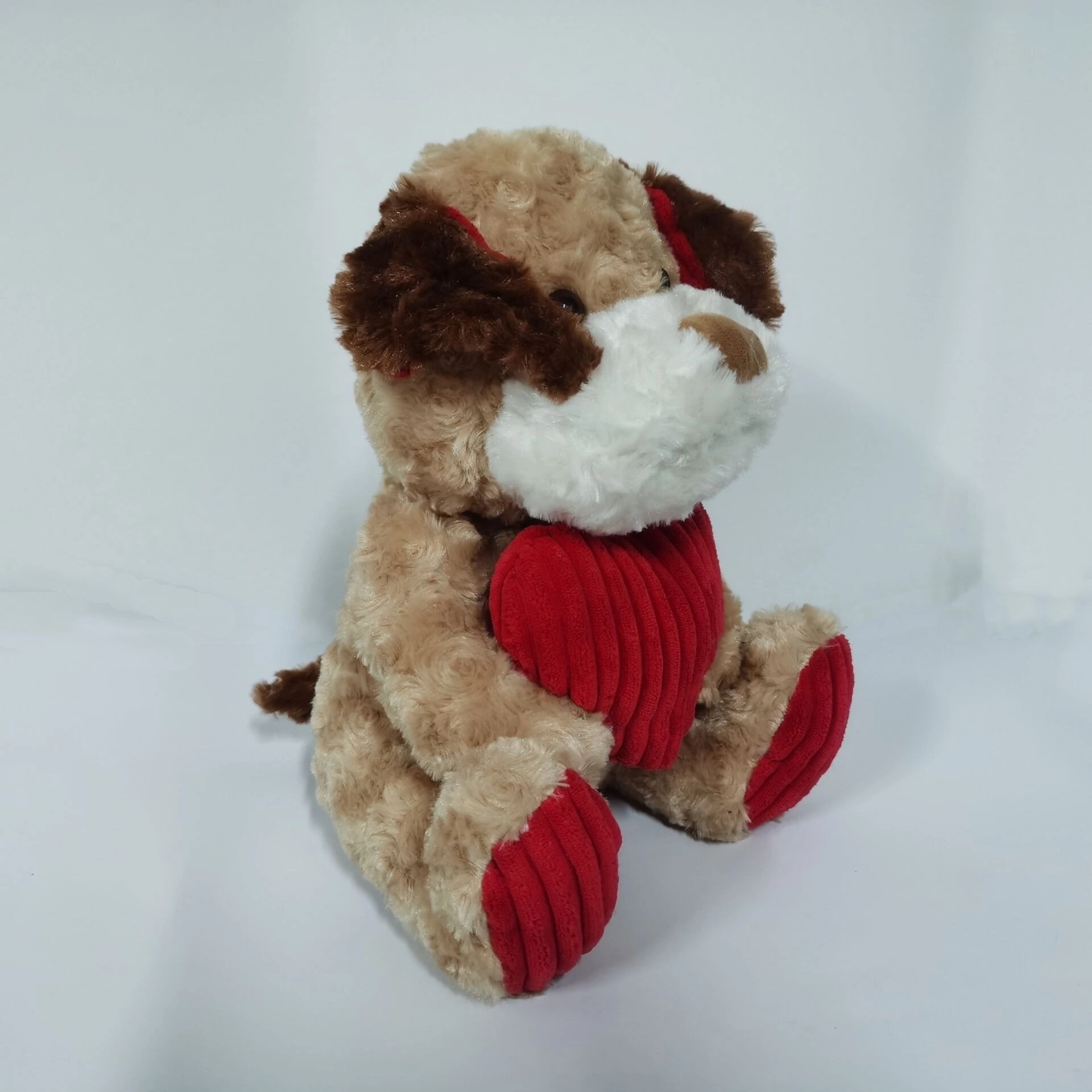 Fashion Design Standing Stuff Dog Plush Lovely Dog with Red Embroidery Bone on Mouth Puppy Love Dog Plush Toy