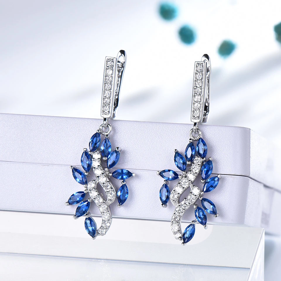 Blue Sapphire Drop Earrings for Women Silver Jewellery