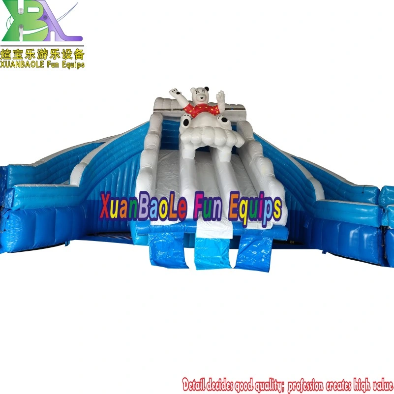 Inflable gigante personalizada Parque Acuático con piscina, el oso de hielo y nieve tema mundial de la diapositiva Hinchables Parque Piscina