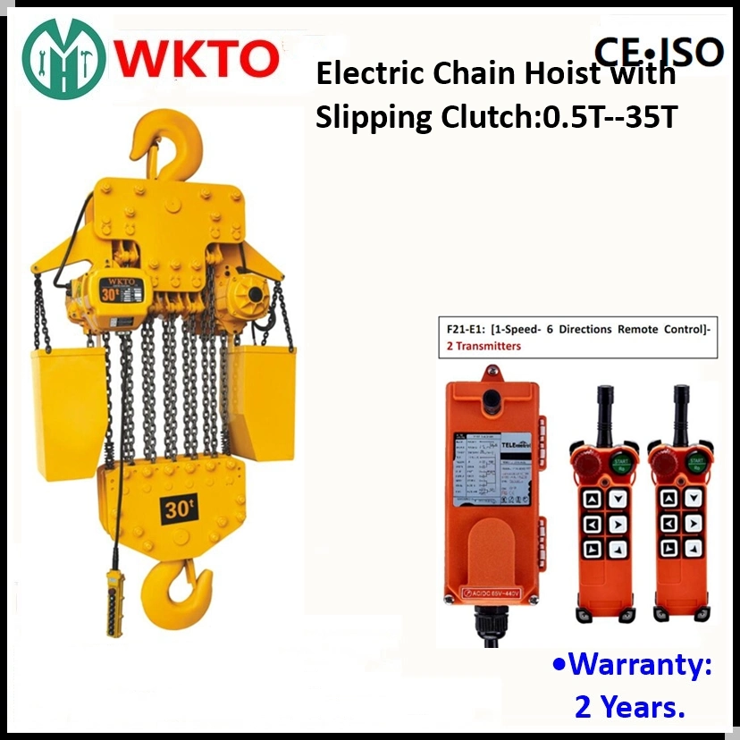 Mhtool 2t Palan électrique à chaîne avec embrayage de surcharge pour équipement de levage de grue par certificat CE.