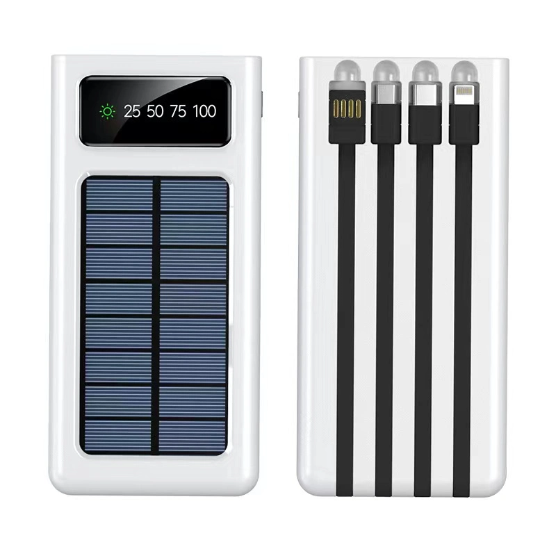 Fast Charging Solar Power Bank Lightning USB-C Micro USB Cable Large Capacity Waterproof Solar 10000mAh Portable Phone Outdoor LED Light Spare Battery