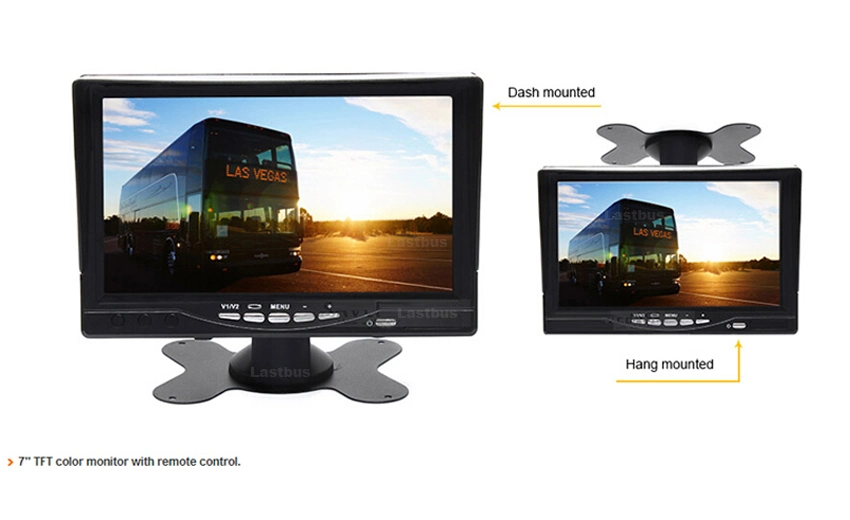 7"TFT LCD Monitor coche 2CH 4pin Video con control remoto 12-24V para remolque Motorhome Camper