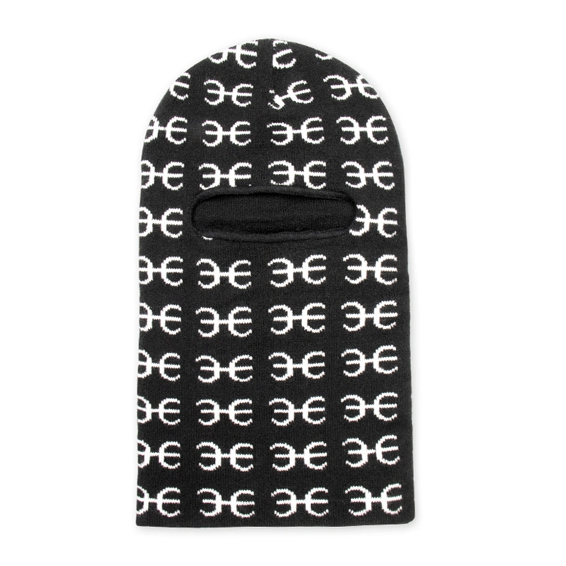 Ligados jacquard un agujero negro de la cubierta de malla de cara completa Balaclava Logotipo personalizado Pasamontañas Beanie Hat