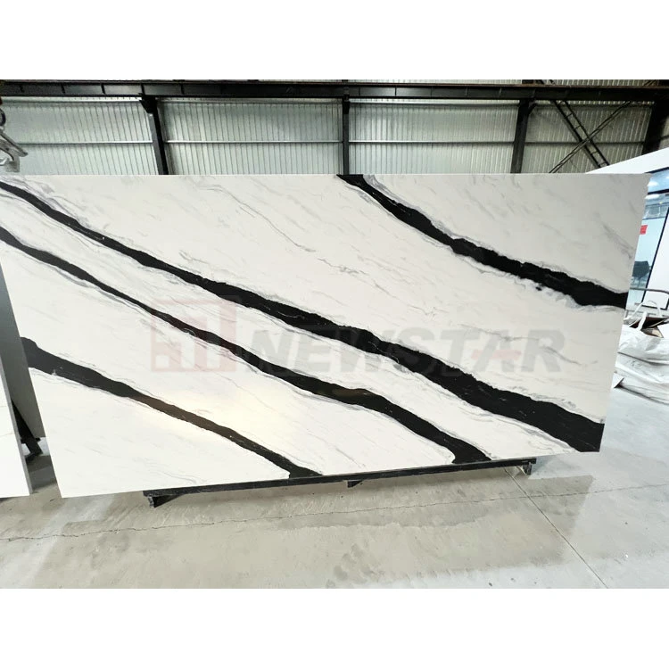 Polished Panda White Quartz Marble Veins Chine en gros Pierre de Quartz Blanc en placage.